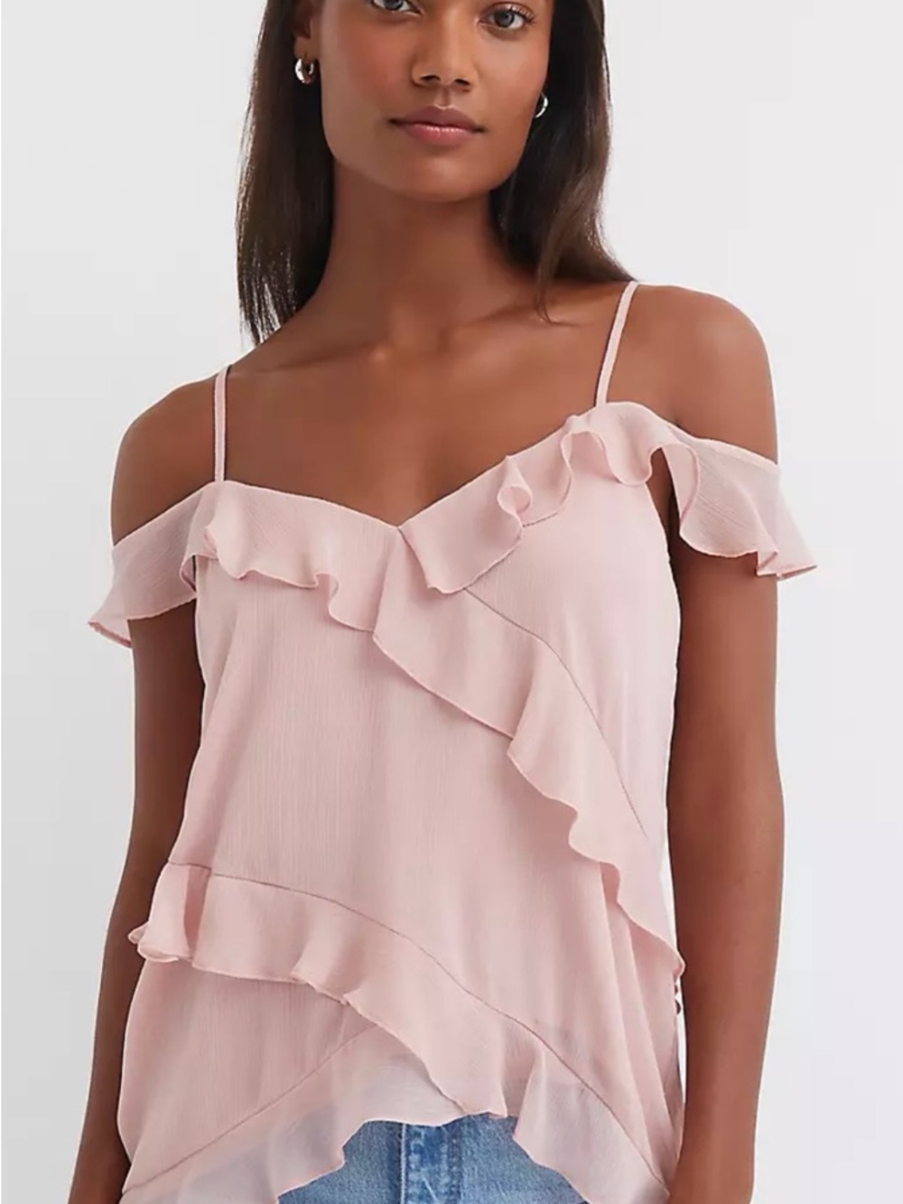 LOFT Soft Blush Ruffle Cold-Shoulder Cami Top. Mauve Rouge